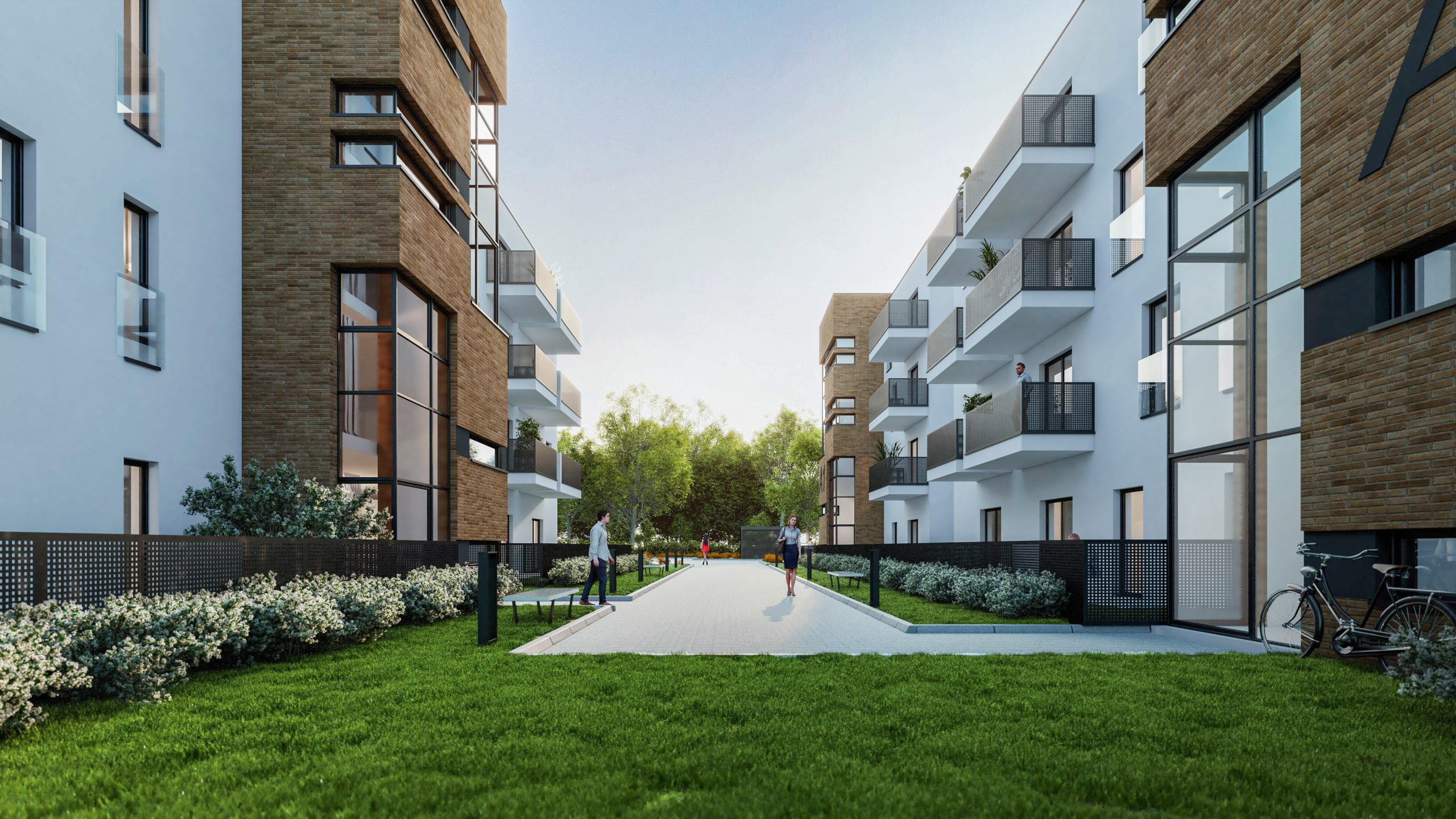 Wizualizacja zespołu wielorodzinnego na ulicy Kolejowej w Świdnicy- ujęcie z horyzontu człowieka we wnętrzu nr3