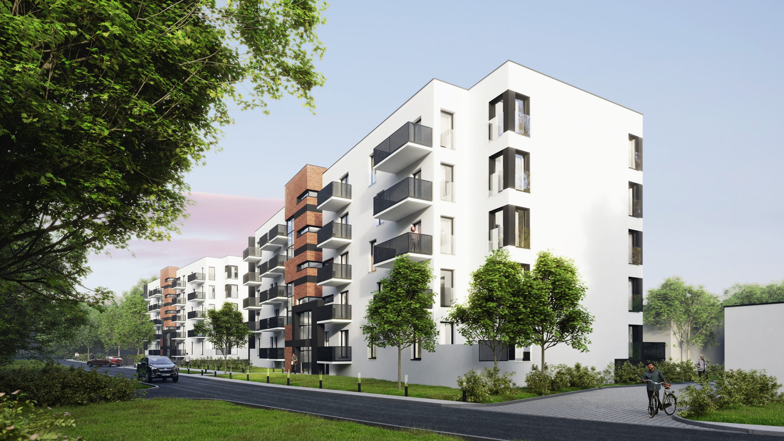 Wizualizacja budynków wielorodzinnych na ulicy Parkowej w Strzegomiu-ujęcie od strony ulicy