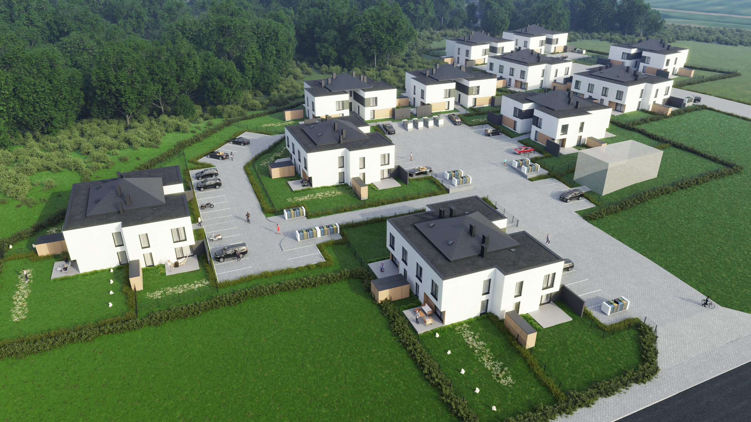 Wizualizacja budynku jednorodzinnego na ulicy Sudeckiej w Świdnicy-ujęcie z lotu ptaka