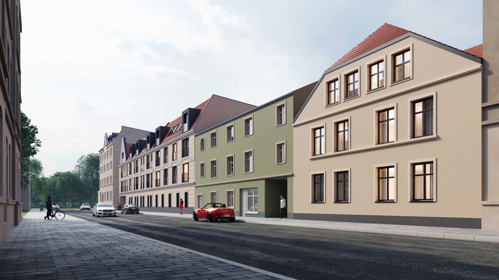 Widok z horyzontu człowieka na projektowane budynki TBS na ulicy Zygmuntowskiej w Świdnicy-ujęcie z prawej strony