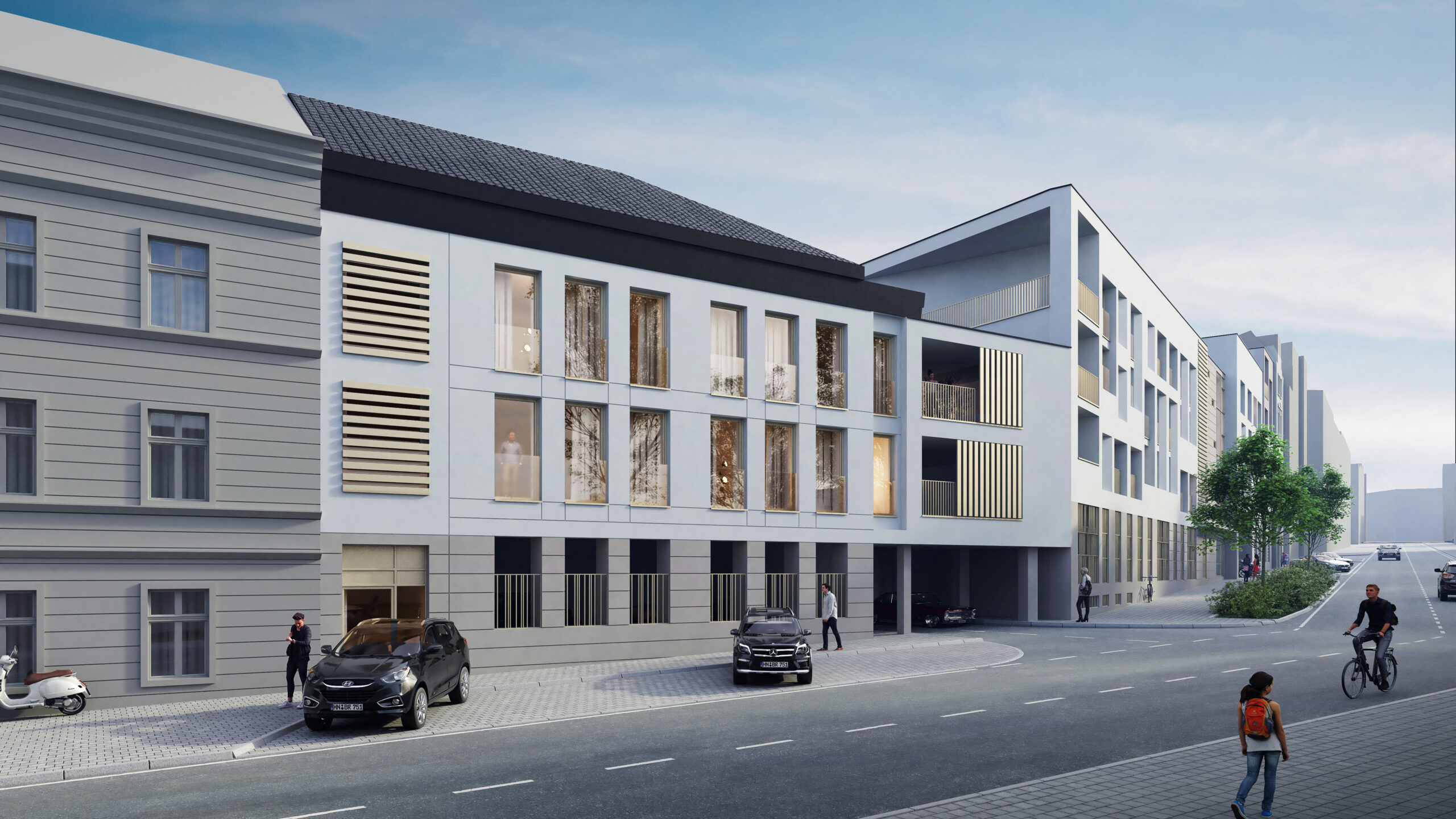 Wizualizacja budynku wielorodzinnego TBS na ulicy Księcia Bolka w Świdnicy-ujęcie z horyzontu człowieka od lewej strony. https://swidnica24.pl/2025/03/trwa-budowa-przy-ksiecia-bolka-swidnickiego-powstanie-tam-ponad-40-mieszkan-foto/